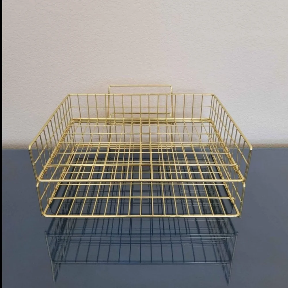 2 Gold Letter Tray Office Organizers - Stackable